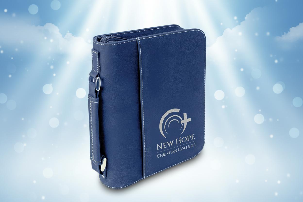 Blue/Silver 7 1/2" x 10 3/4" Leatherette Book/Bible Cover with Handle & Zipper
