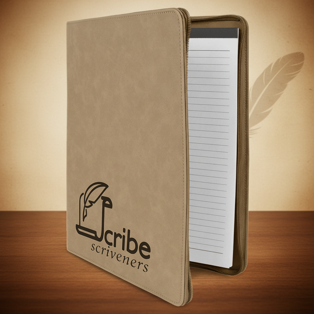 Light Brown 9 1/2" x 12" w/ Zipper Laserable Leatherette Portfolio with Notepad