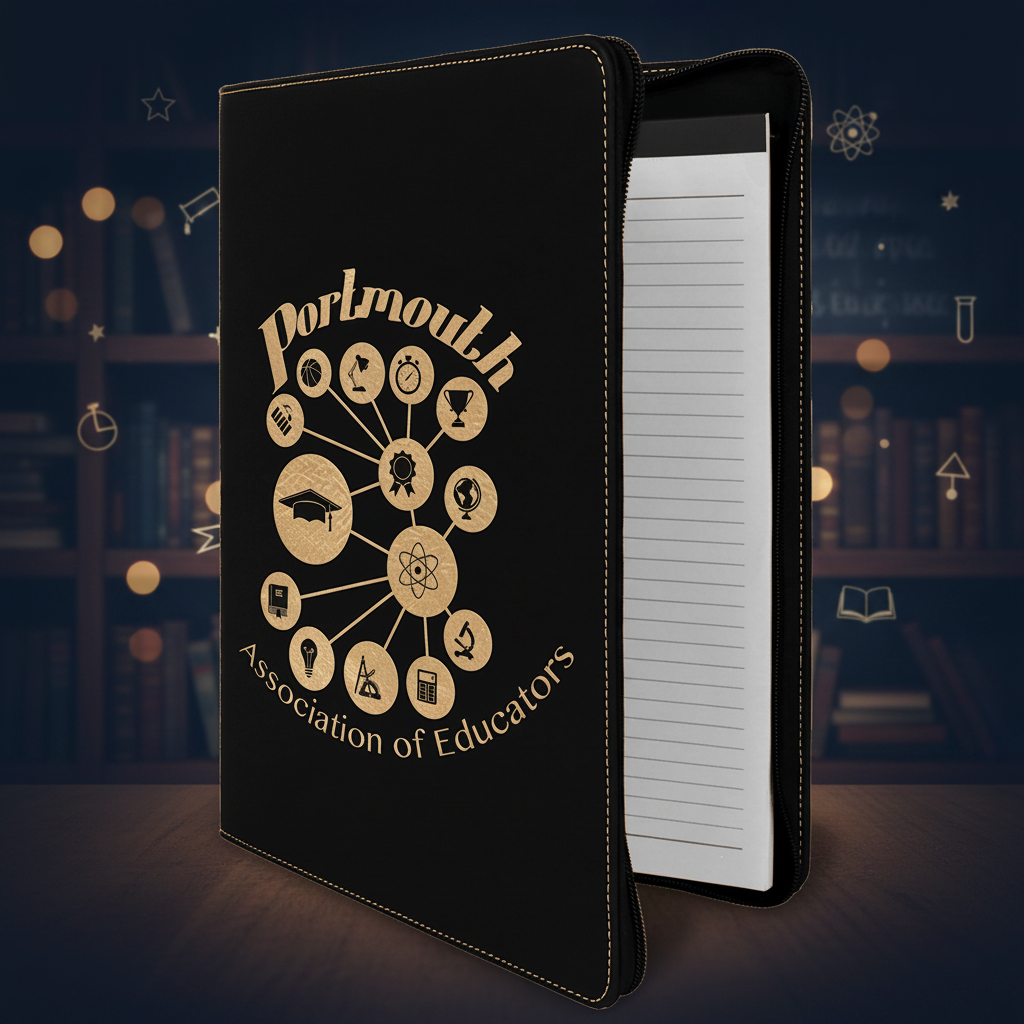 Black/Gold 9 1/2" x 12" with Zipper Laserable Leatherette Portfolio with Notepad