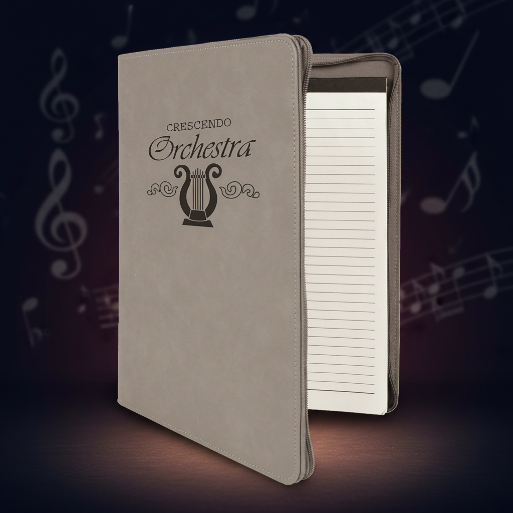 Gray 9 1/2" x 12" with Zipper Laserable Leatherette Portfolio with Notepad