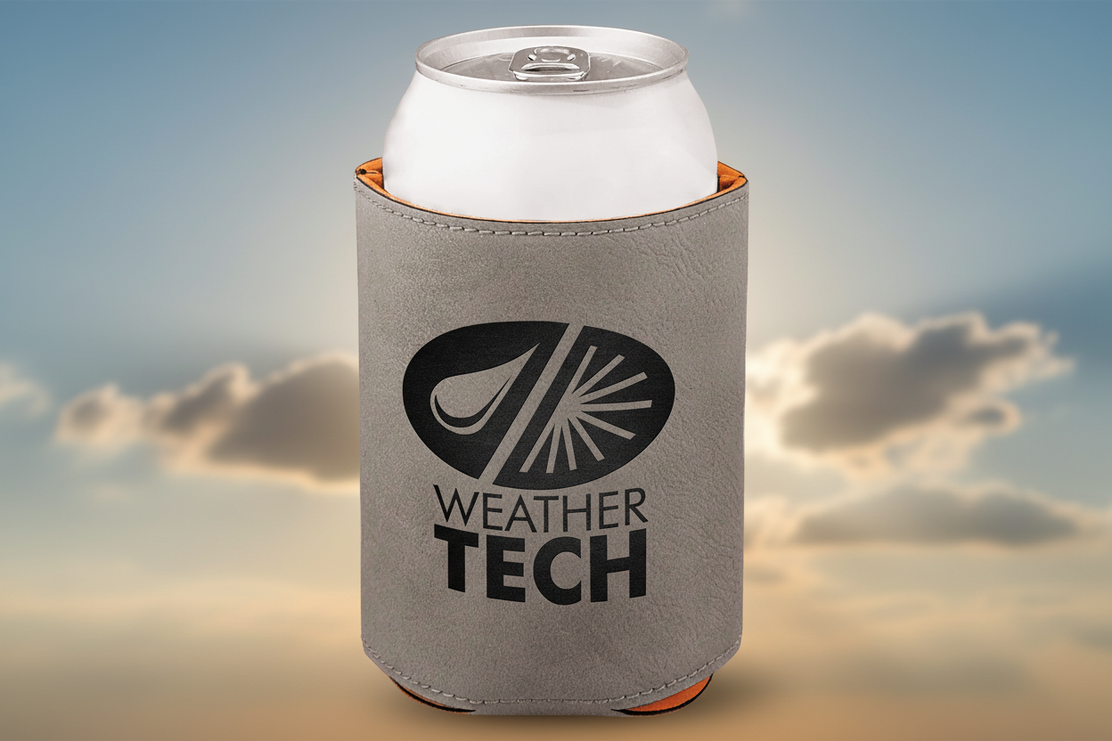 Gray 3 3/4" Laserable Leatherette Beverage Holder