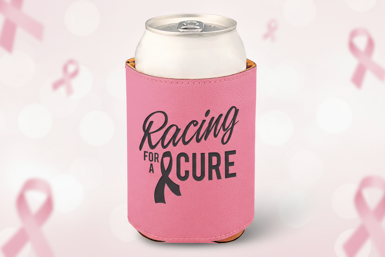 Pink 3 3/4" Laserable Leatherette Beverage Holder