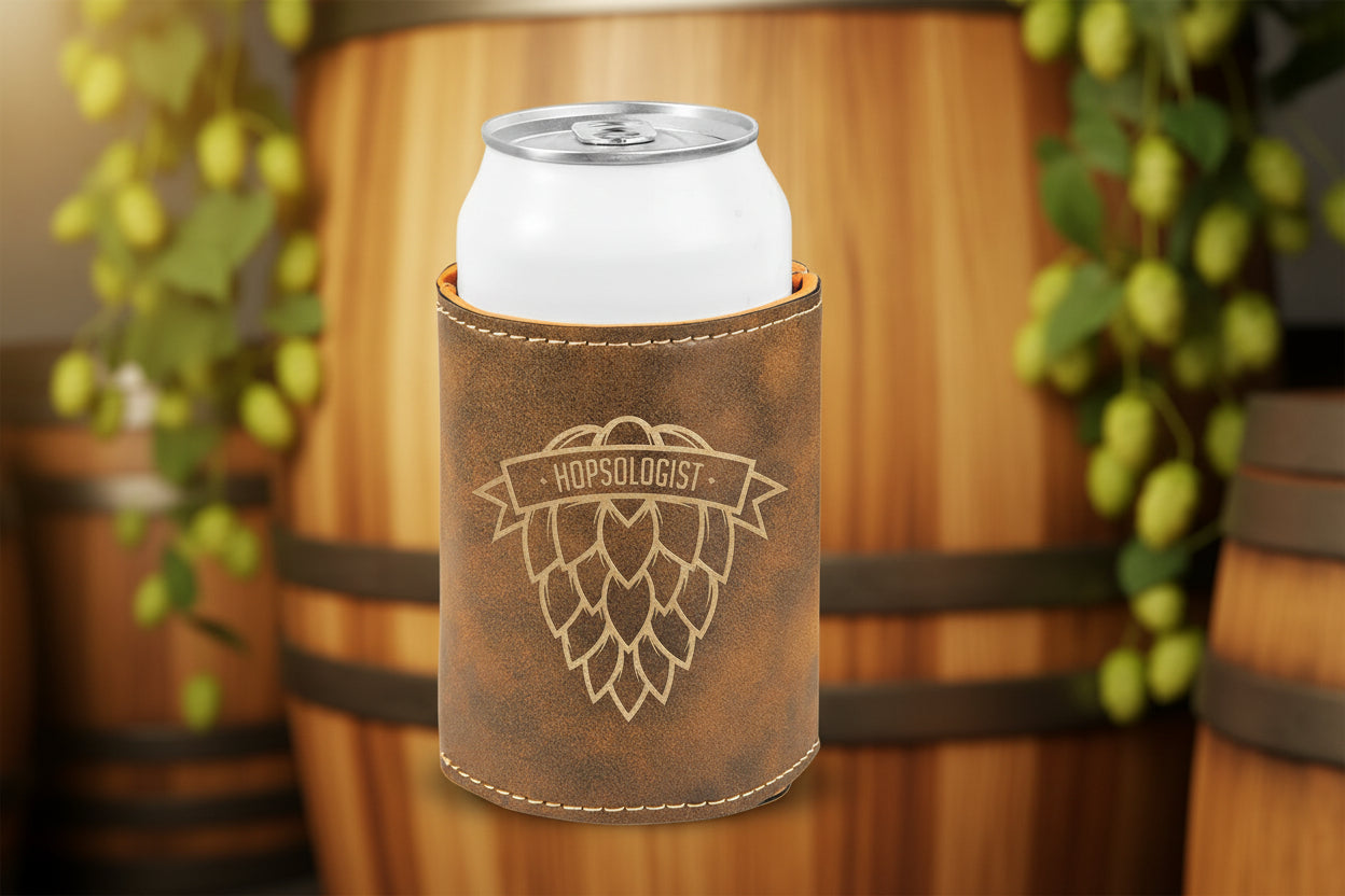 Rustic/Gold 3 3/4" Laserable Leatherette Beverage Holder