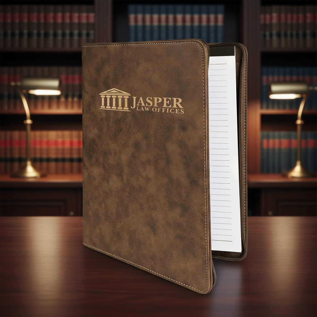 Rustic/Gold 9 1/2" x 12" w/ Zipper Laserable Leatherette Portfolio with Notepad