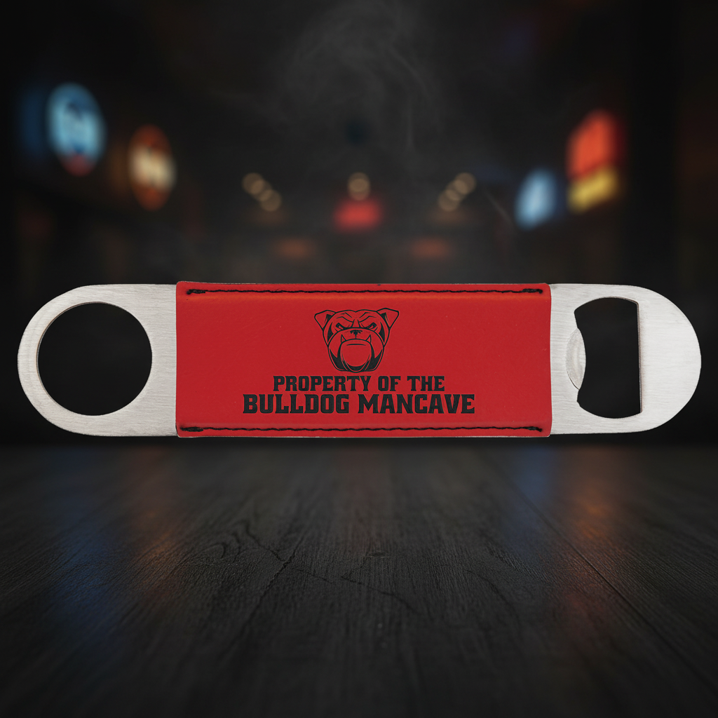 Red 1 1/2" x 7" Laserable Leatherette Bottle Opener
