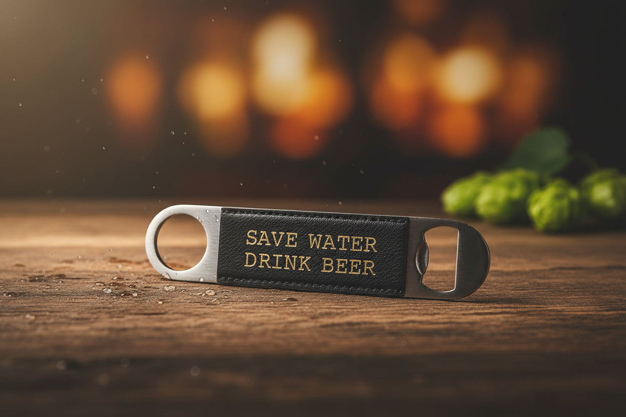 Black/Gold 1 1/2" x 7" Laserable Leatherette Bottle Opener