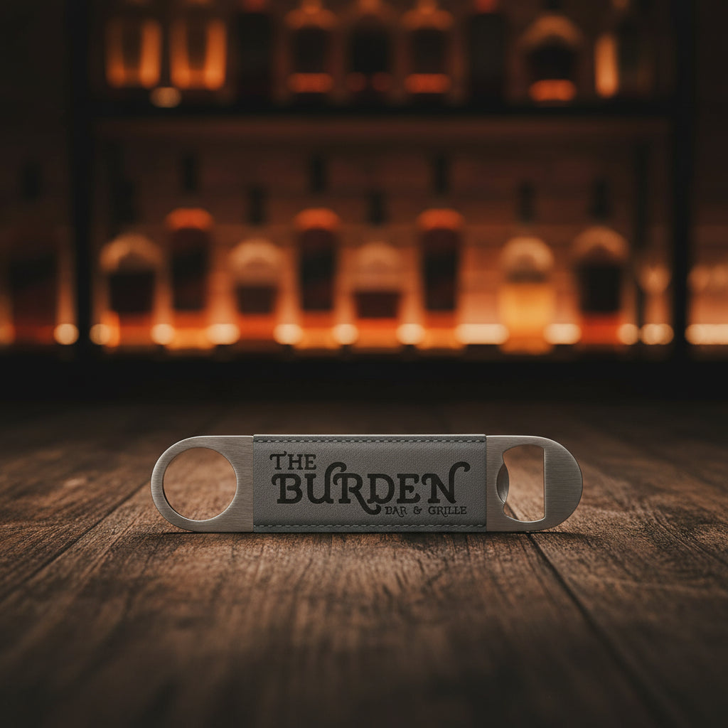 Gray 1 1/2" x 7" Laserable Leatherette Bottle Opener