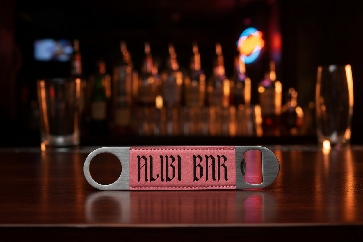 Pink 1 1/2" x 7" Laserable Leatherette Bottle Opener