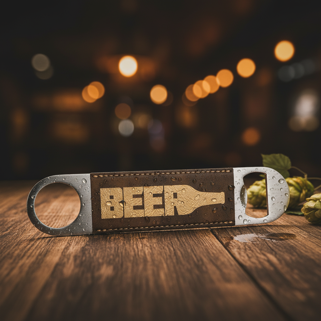 Rustic/Gold 1 1/2" x 7" Laserable Leatherette Bottle Opener
