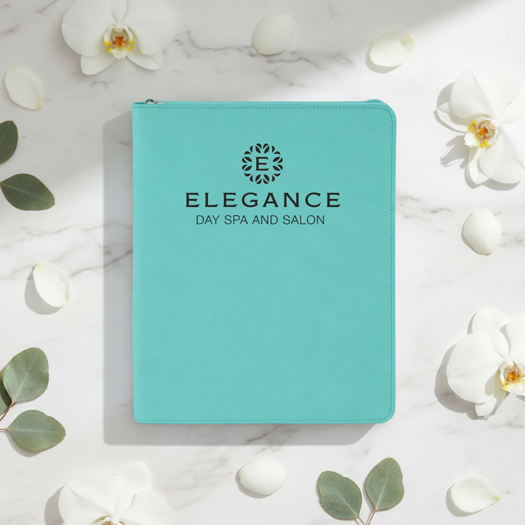 Teal 9 1/2" x 12" with Zipper Laserable Leatherette Portfolio with Notepad