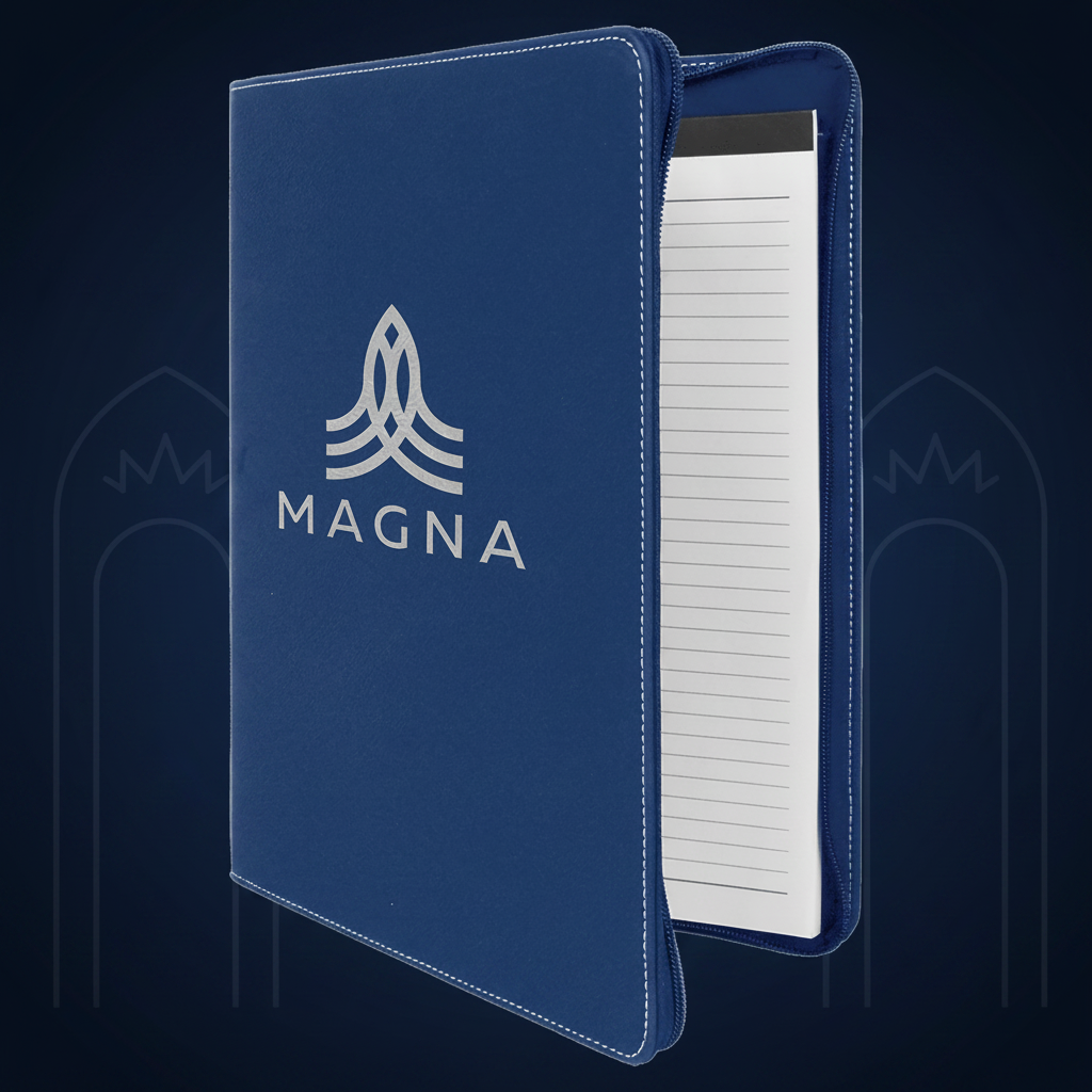 Blue/Silver 9 1/2" x 12" w/Zipper Laserable Leatherette Portfolio with Notepad