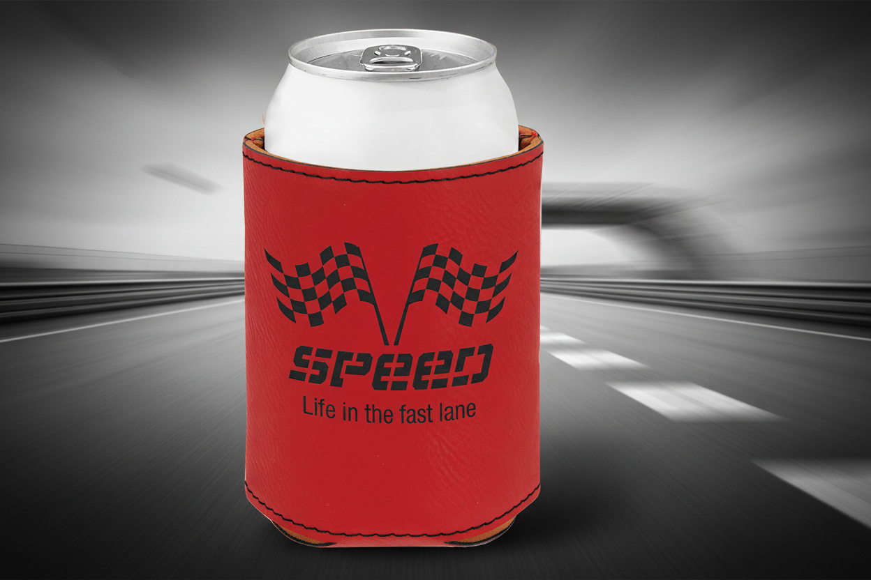Red 3 3/4" Laserable Leatherette Beverage Holder