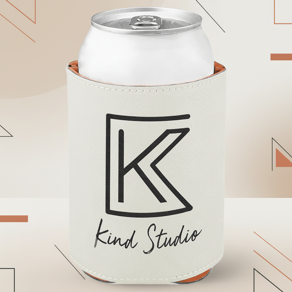 White 3 3/4" Laserable Leatherette Beverage Holder