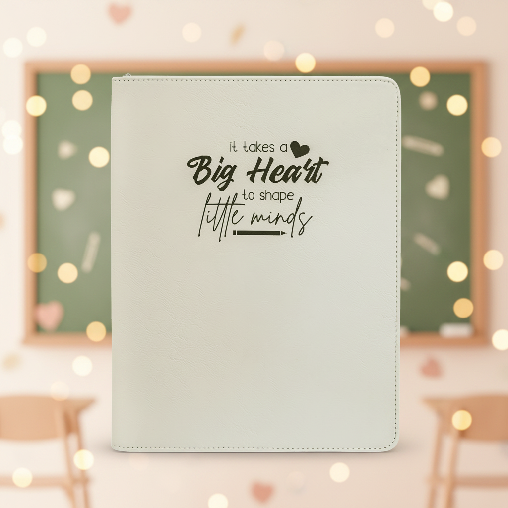White 9 1/2" x 12" with Zipper Laserable Leatherette Portfolio with Notepad