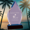 Crystal award with 'Customer's Choice' and 'Voted Best Resort' text on a clear background
