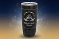 Black tumbler with 'Bright Star Academy' logo on a clear background