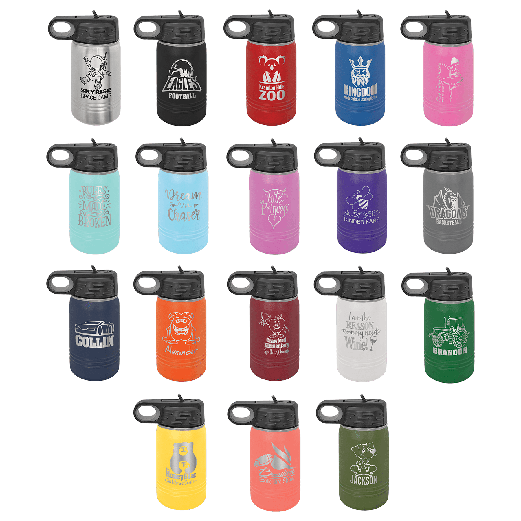 Polar Camel Water Bottle with Flip Top & Straw - 12 oz