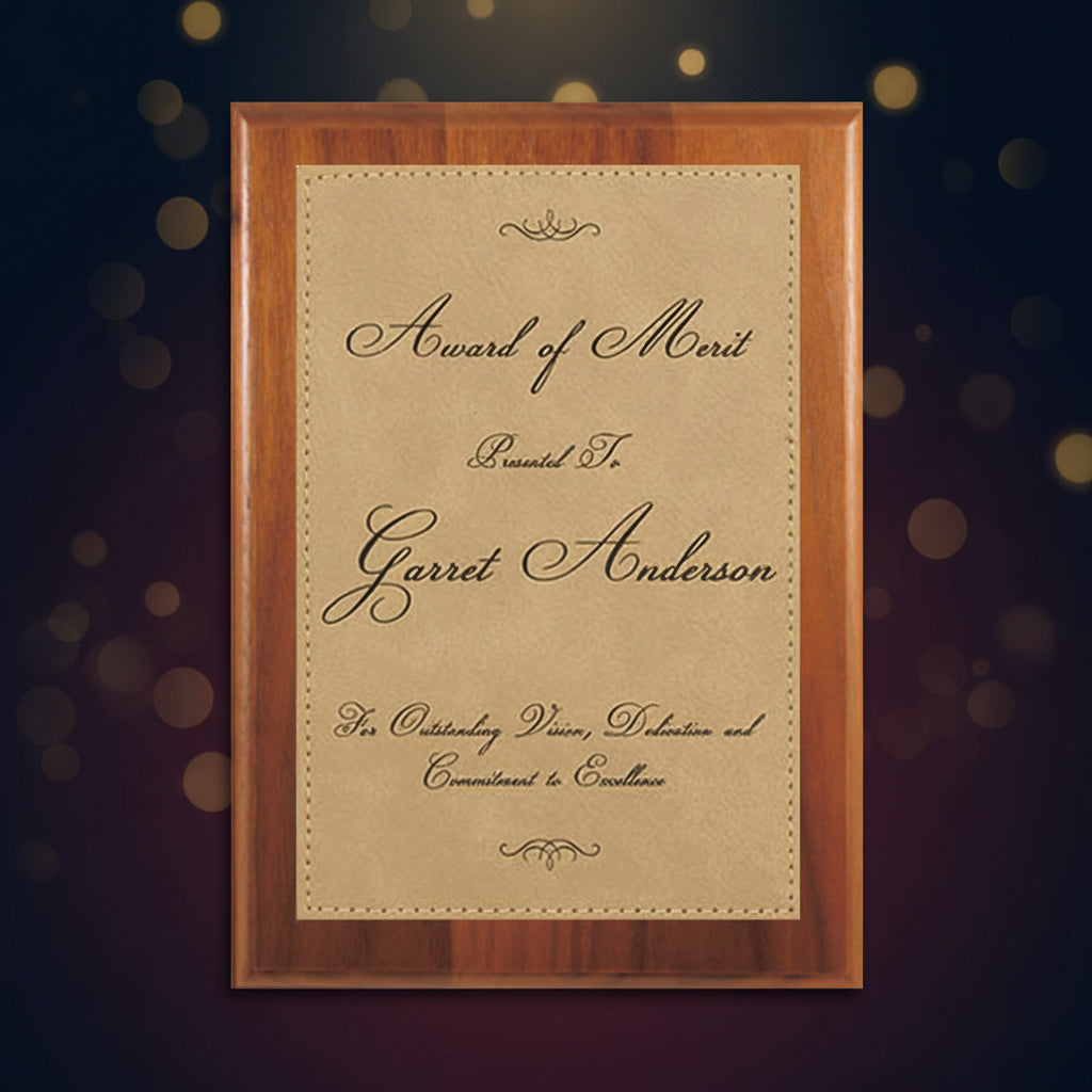Wooden frame with a beige certificate inside on a light blue background