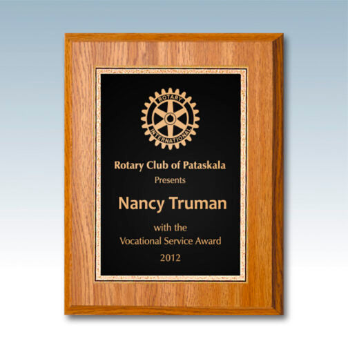 Oak Finish Plaque with Black/Brass Plate