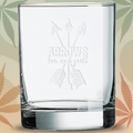 Clear glass tumbler with engraved arrows design on a white background