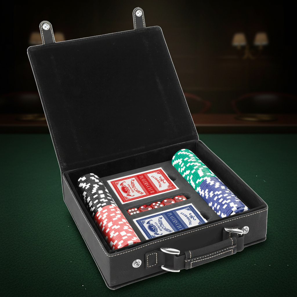Black/Gold Laserable Leatherette 100 Chip Poker Set
