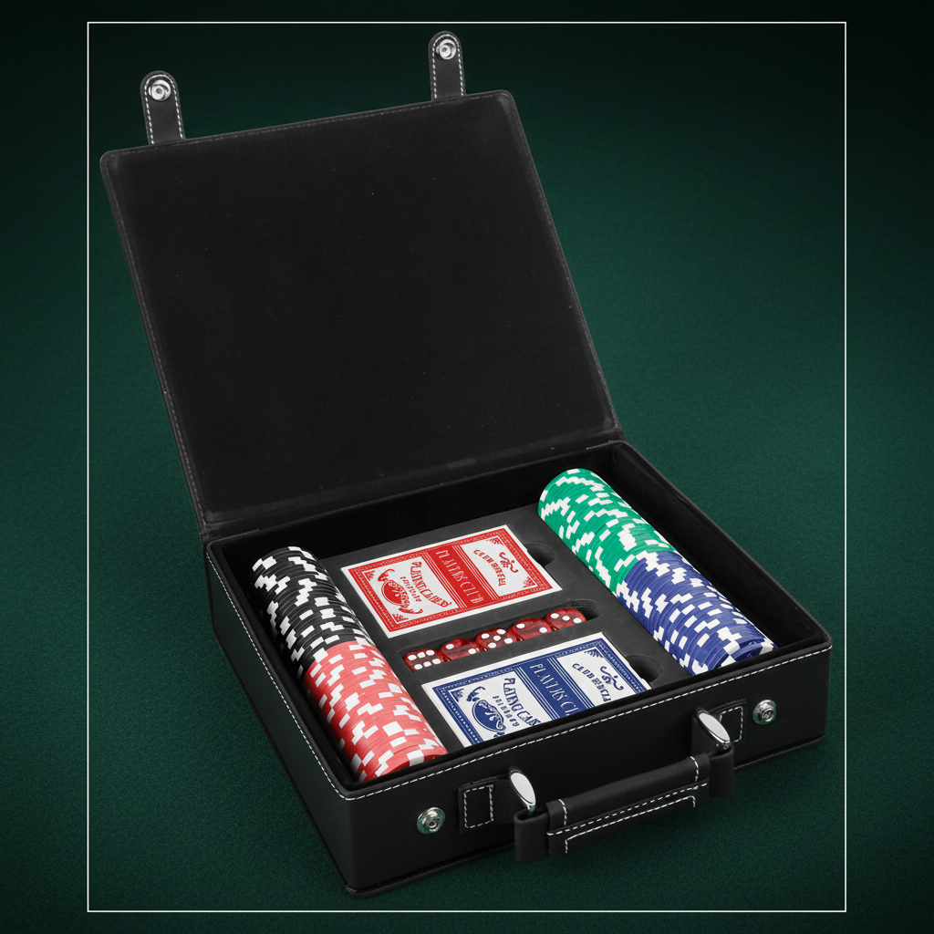 Black/Silver Laserable Leatherette 100 Chip Poker Set