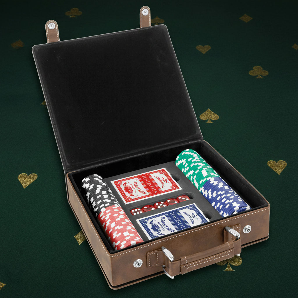 Rustic/Gold Laserable Leatherette 100 Chip Poker Set