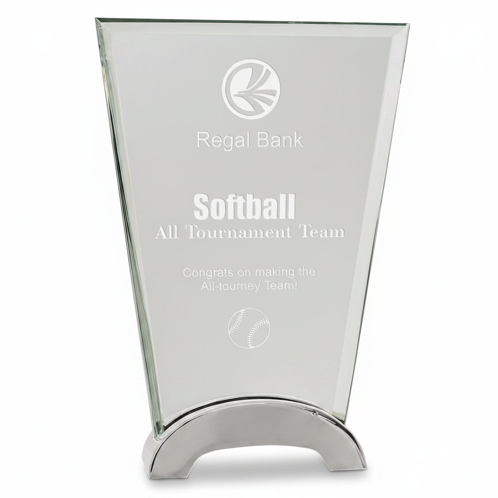 7 1/2" Fan Platinum Glass with Arch Metal Base