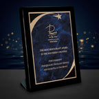 Plaque with text on a blue background