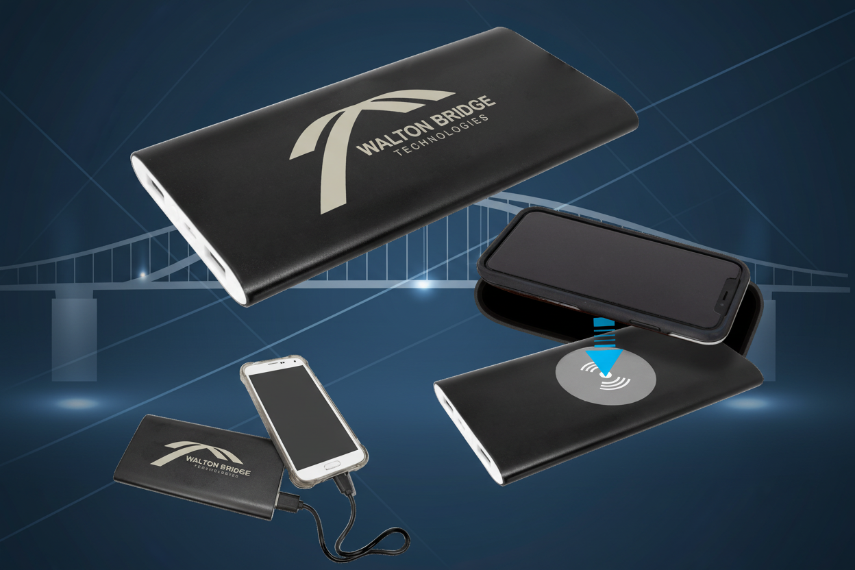 Black 8000MAH Power Bank & Wireless Anodized Aluminum Charger w/USB Power Cord