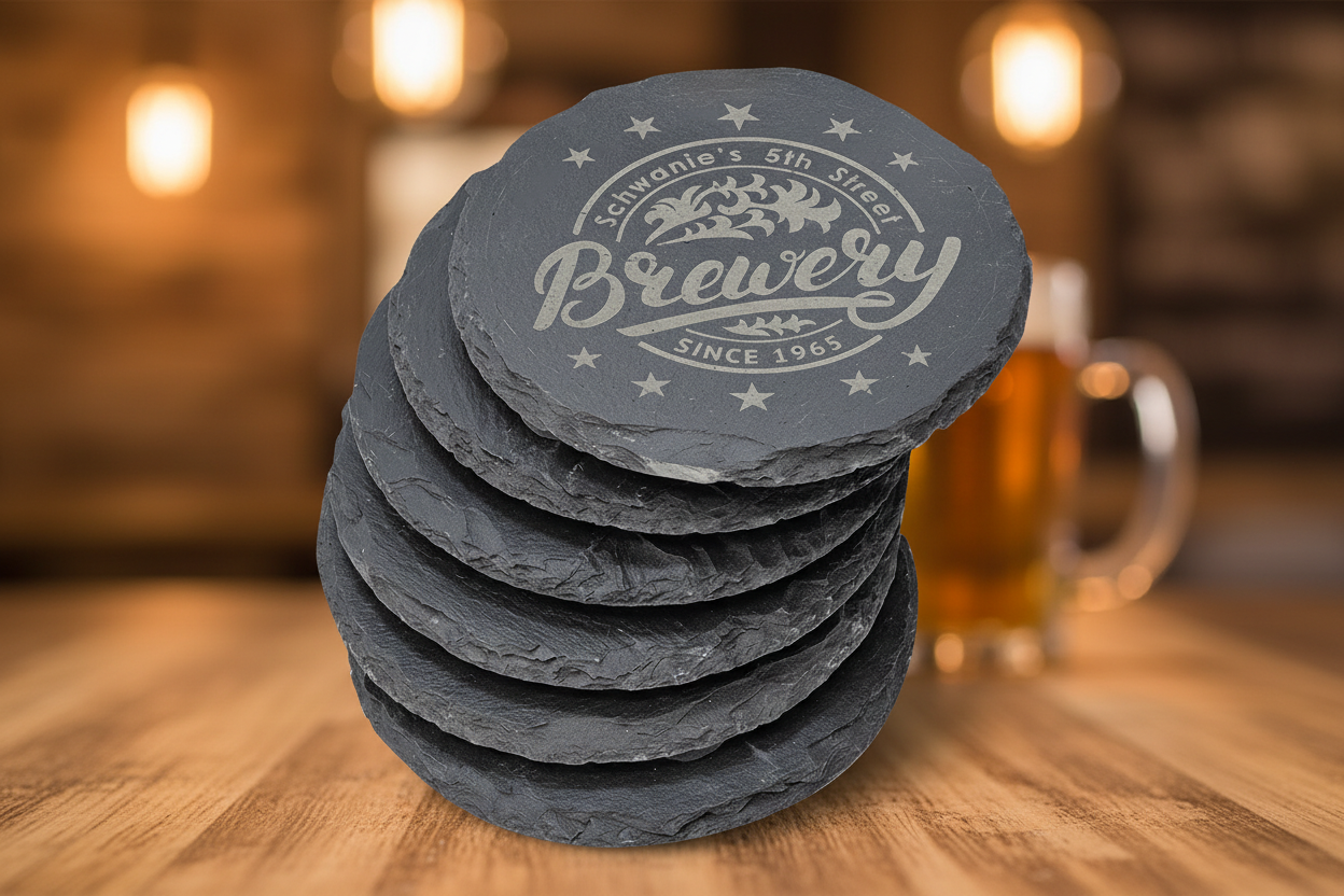 4" Round Slate Coaster Set-6 Piece