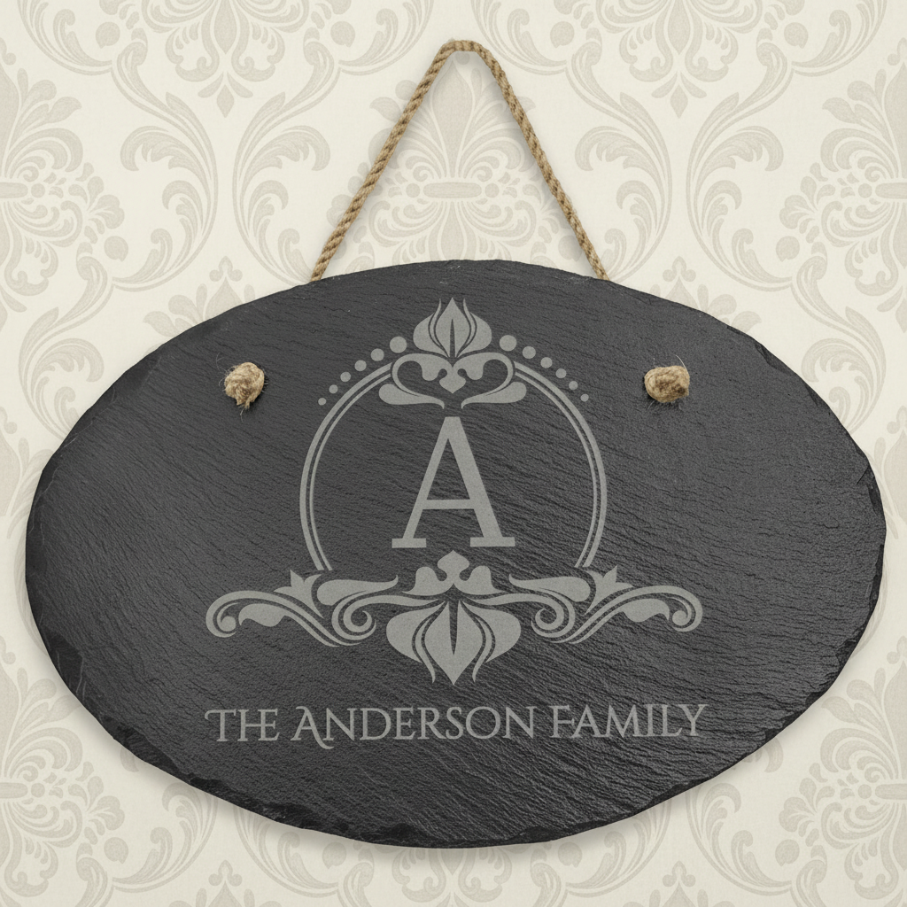 11 3/4" x 7 3/4" Oval Slate Decor with Hanger String