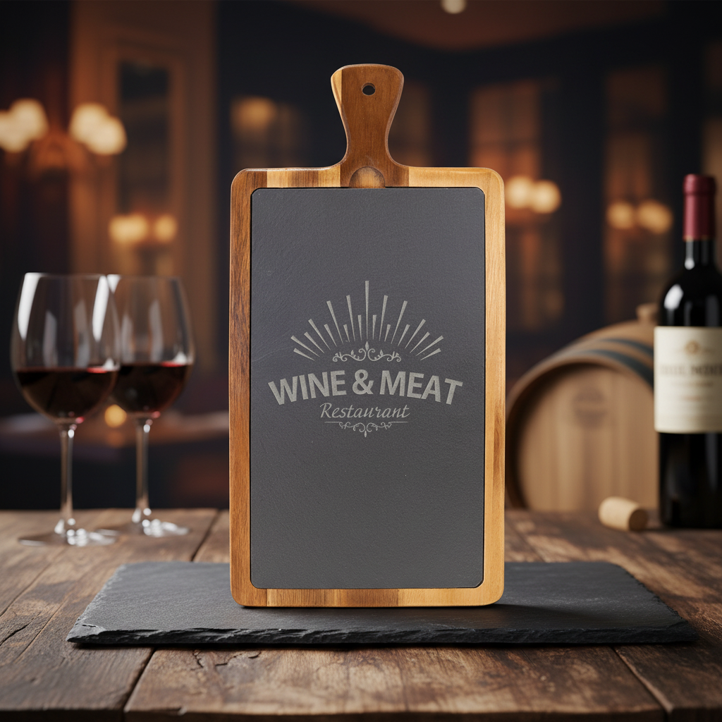 16" x 7 3/4" Acacia Wood/Slate Cutting Board