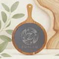 8 1/4" x 12 1/4" Round Acacia Wood/Slate Serving Board with Handle
