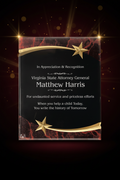 Plaque with text of appreciation for Virginia State Attorney General Matthew Harris