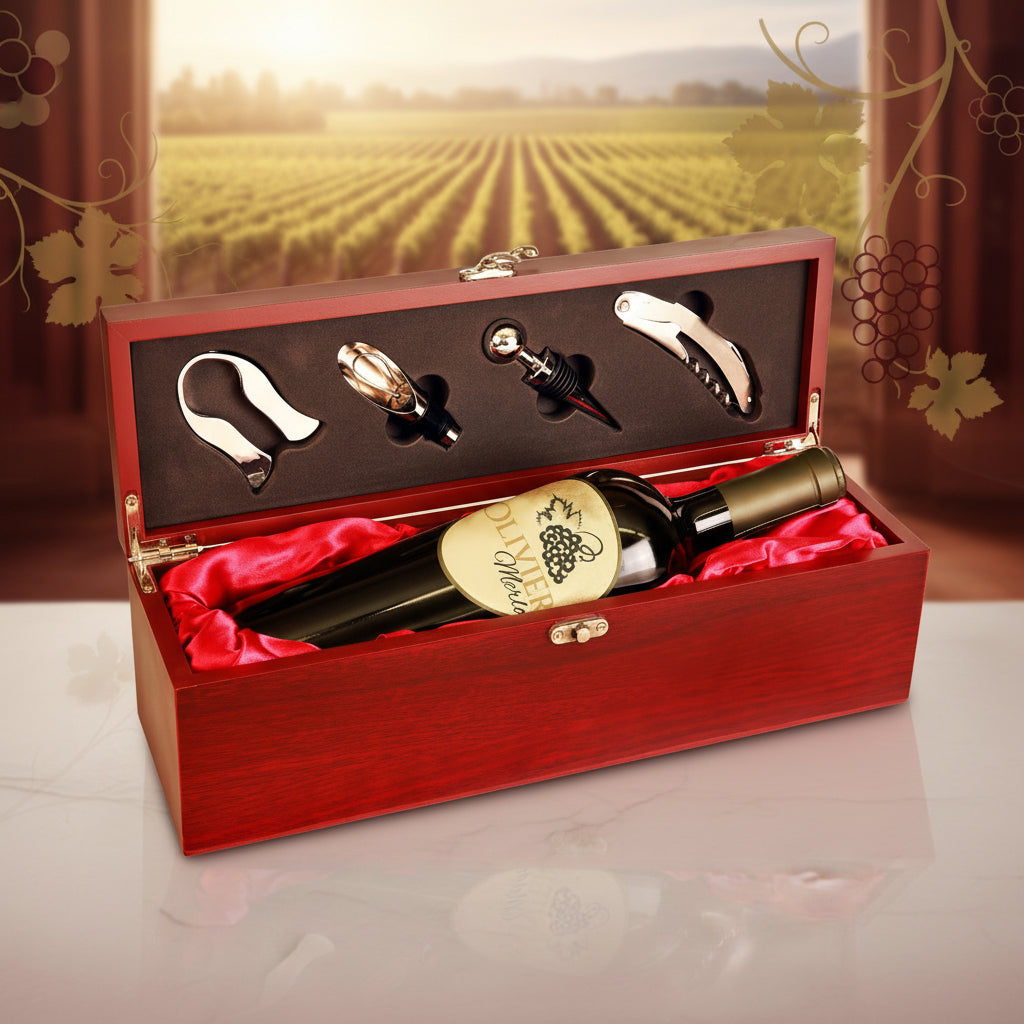 Rosewood Finish Single Wine Box with Tools