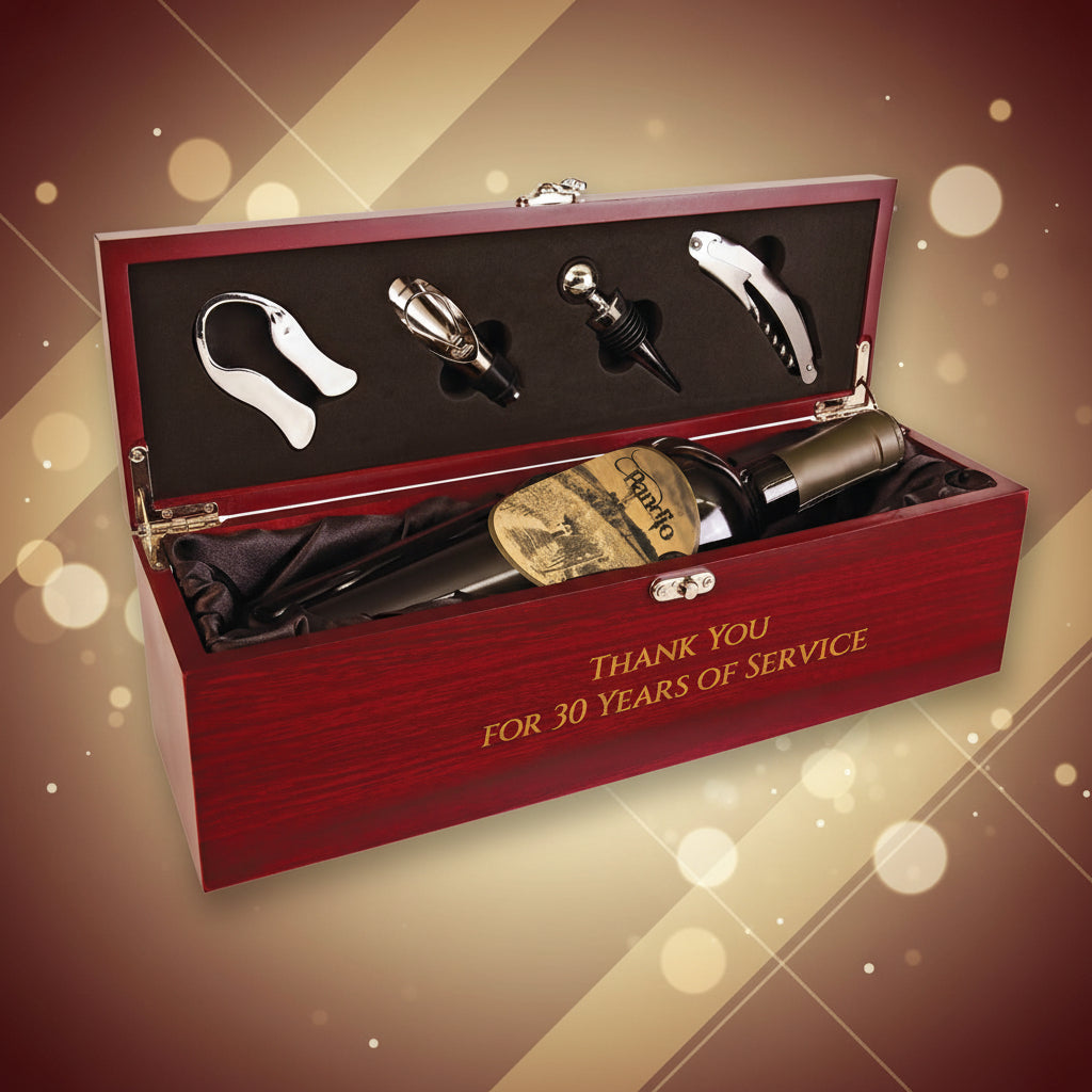 Rosewood Finish Single Wine Box with Tools & Black Lining