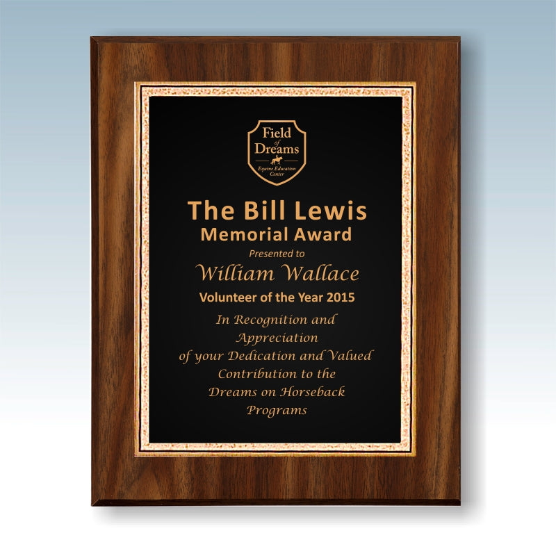 Walnut Finish Plaque with Black/Brass Plate
