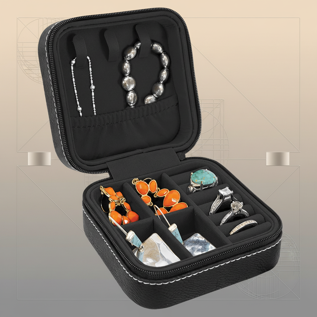 Personalized Leatherette Travel Jewelry Box 4" x 4" - Compact Engraved Case